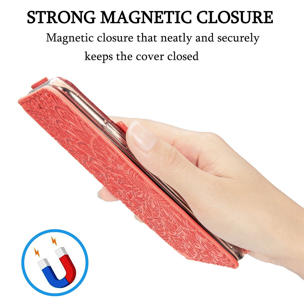Imprinted Mandala Pattern Wallet Case Stand PU Leather Auto Closing Magnetic Flip Cover for Samsung Galaxy S22 Plus - Red-4