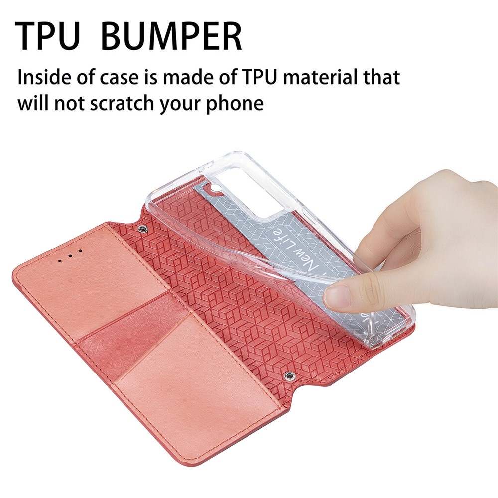 Imprinted Mandala Pattern Wallet Case Stand PU Leather Auto Closing Magnetic Flip Cover for Samsung Galaxy S22 Plus - Red-6