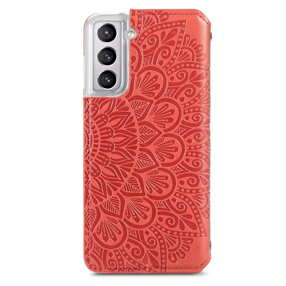 Imprinted Mandala Pattern Wallet Case Stand PU Leather Auto Closing Magnetic Flip Cover for Samsung Galaxy S22 Plus - Red-9