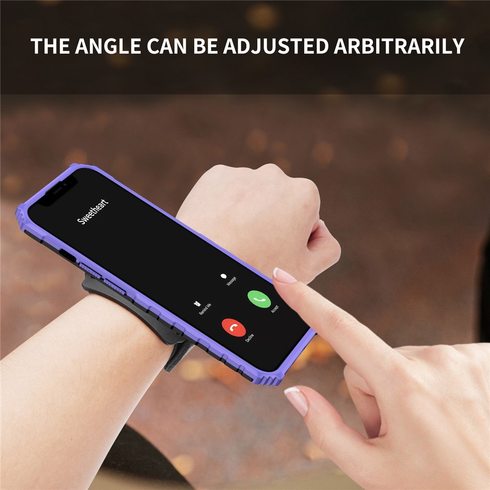 Adjustable Wristband Hard PC + Soft TPU Phone Back Case Dual Layer Hybrid Phone Cover with Kickstand for Samsung Galaxy Note20 Ultra - Purple-10