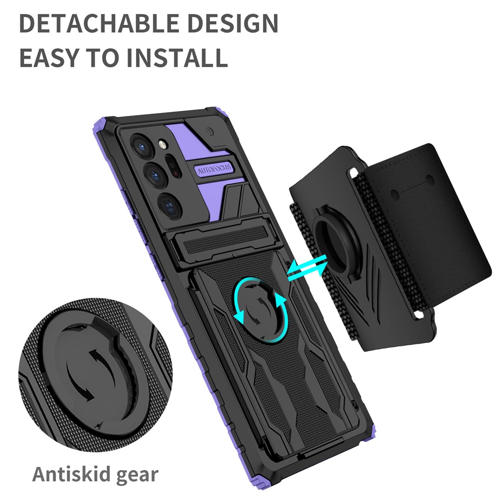 Adjustable Wristband Hard PC + Soft TPU Phone Back Case Dual Layer Hybrid Phone Cover with Kickstand for Samsung Galaxy Note20 Ultra - Purple-2