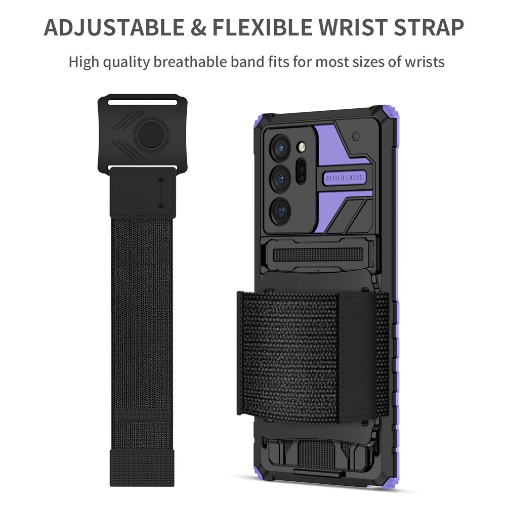 Adjustable Wristband Hard PC + Soft TPU Phone Back Case Dual Layer Hybrid Phone Cover with Kickstand for Samsung Galaxy Note20 Ultra - Purple-3