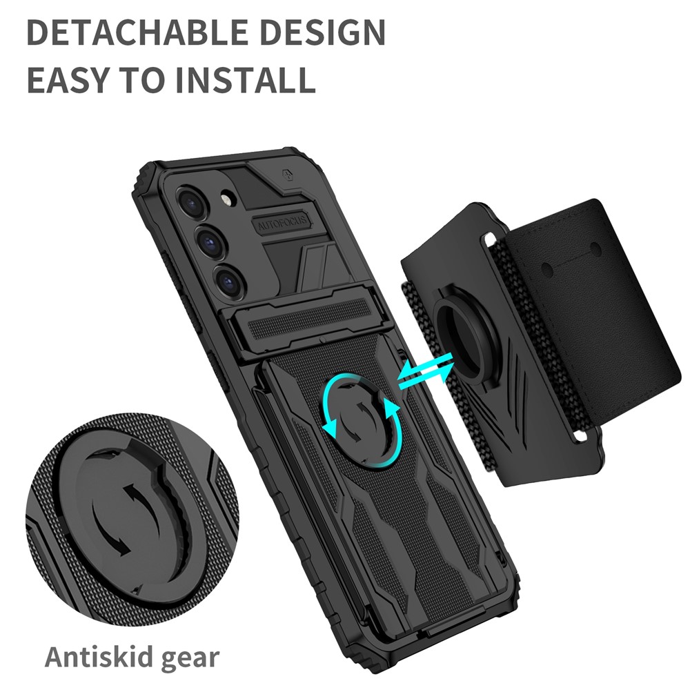 Adjustable Wristband Design PC + TPU Combo Case Phone Cover with Hidden Kickstand for Samsung Galaxy S21 FE 5G - Black-2