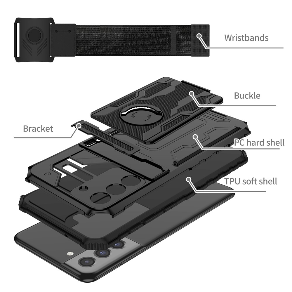 Adjustable Wristband Design PC + TPU Combo Case Phone Cover with Hidden Kickstand for Samsung Galaxy S21 FE 5G - Black-4