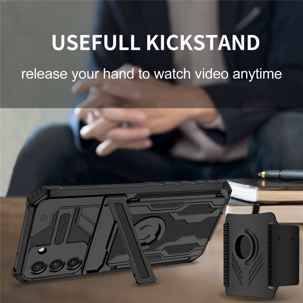 Adjustable Wristband Design PC + TPU Combo Case Phone Cover with Hidden Kickstand for Samsung Galaxy S21 FE 5G - Black-5