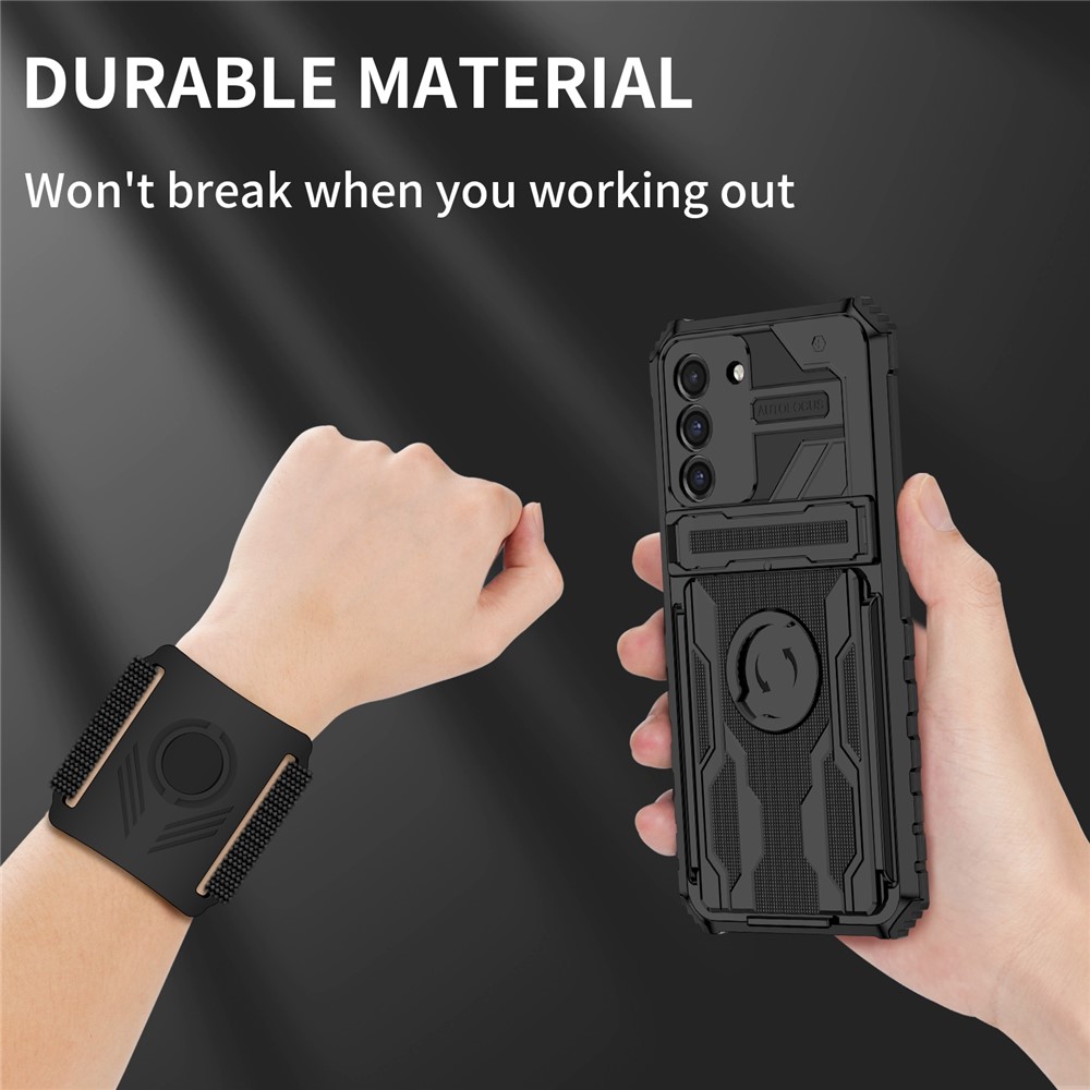Adjustable Wristband Design PC + TPU Combo Case Phone Cover with Hidden Kickstand for Samsung Galaxy S21 FE 5G - Black-7