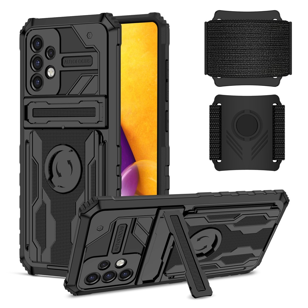 Hard PC + Soft TPU Phone Cover Adjustable Wristband Design Dual Layer Hybrid Phone Case with Kickstand for Samsung Galaxy A72 4G / 5G - Black-1