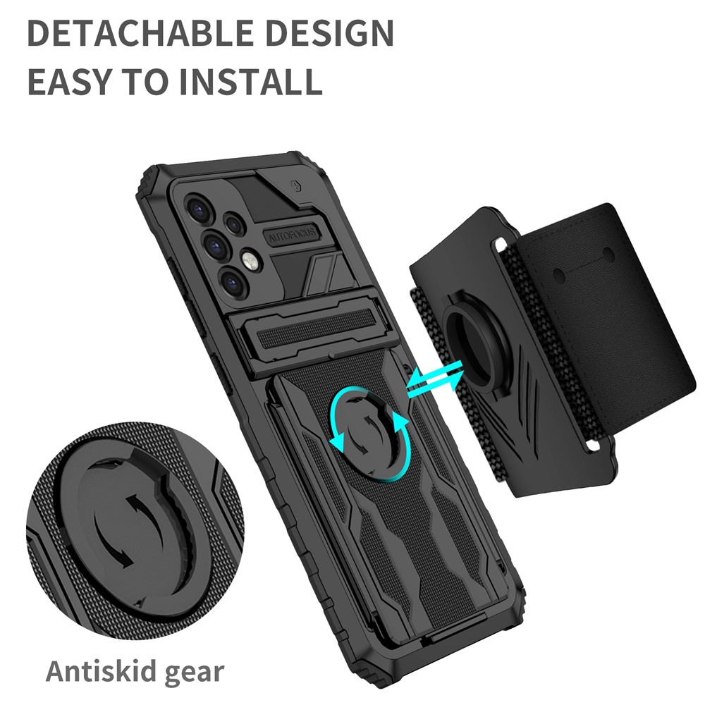 Hard PC + Soft TPU Phone Cover Adjustable Wristband Design Dual Layer Hybrid Phone Case with Kickstand for Samsung Galaxy A72 4G / 5G - Black-2