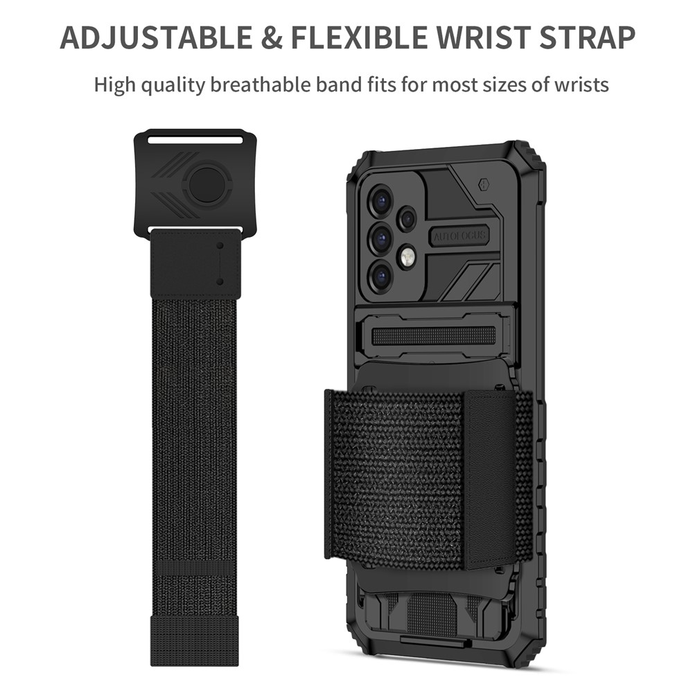 Hard PC + Soft TPU Phone Cover Adjustable Wristband Design Dual Layer Hybrid Phone Case with Kickstand for Samsung Galaxy A72 4G / 5G - Black-3