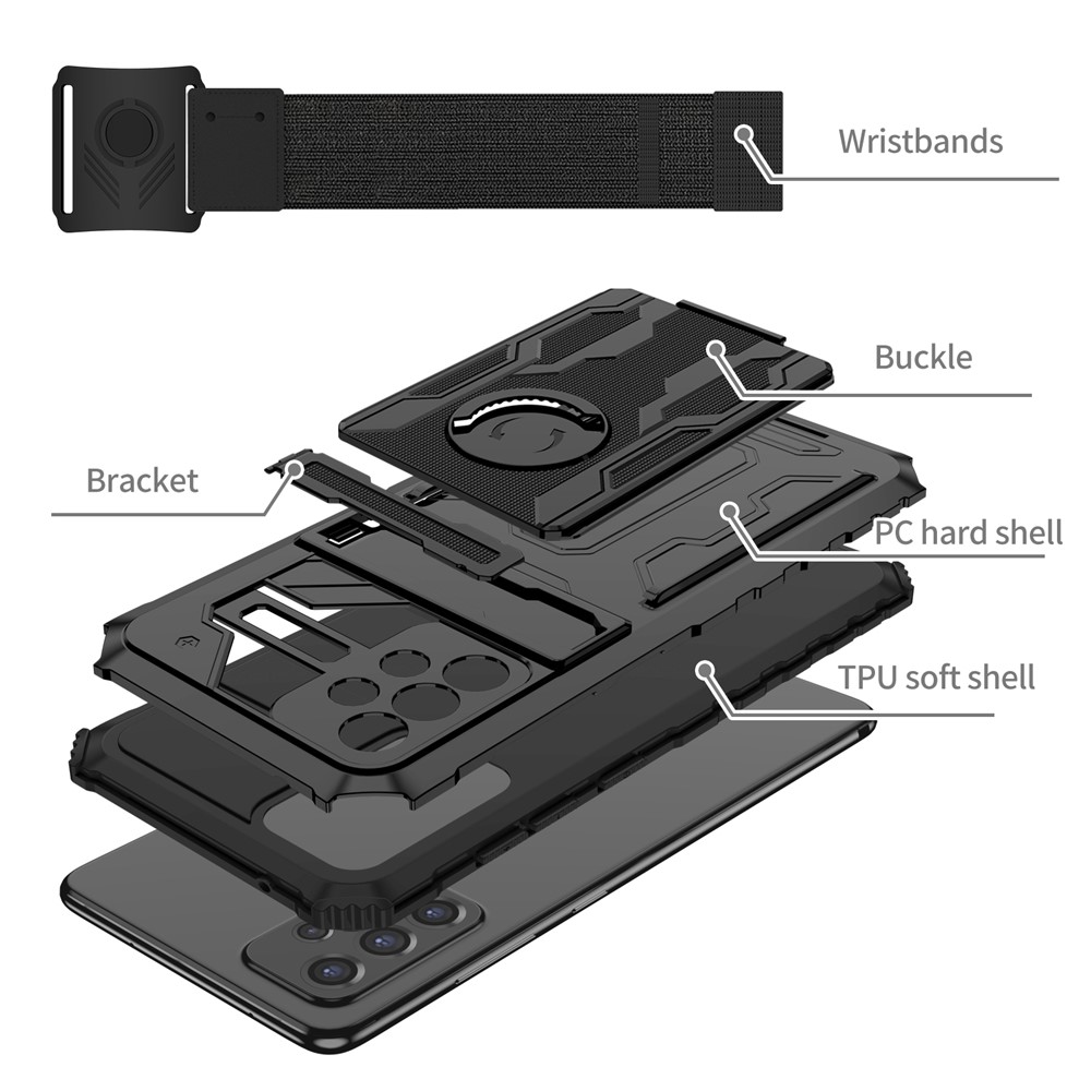 Hard PC + Soft TPU Phone Cover Adjustable Wristband Design Dual Layer Hybrid Phone Case with Kickstand for Samsung Galaxy A72 4G / 5G - Black-4