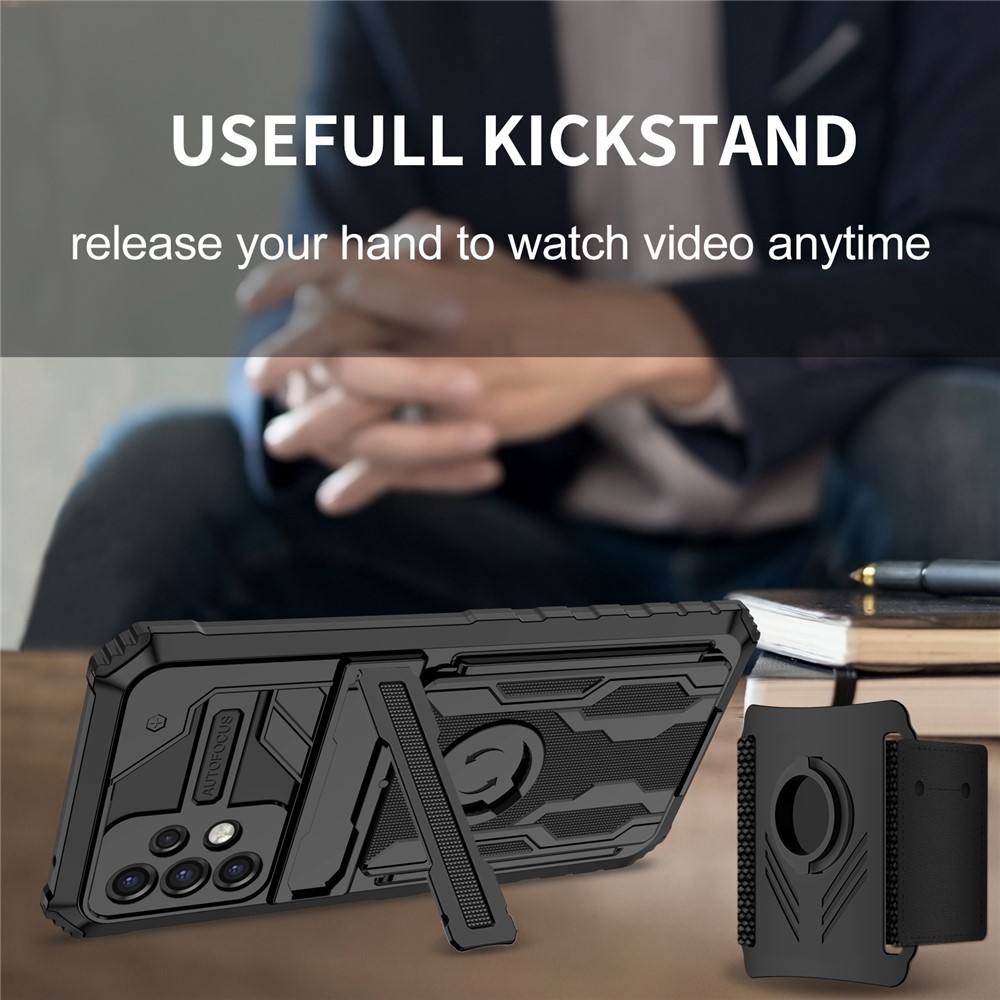 Hard PC + Soft TPU Phone Cover Adjustable Wristband Design Dual Layer Hybrid Phone Case with Kickstand for Samsung Galaxy A72 4G / 5G - Black-5