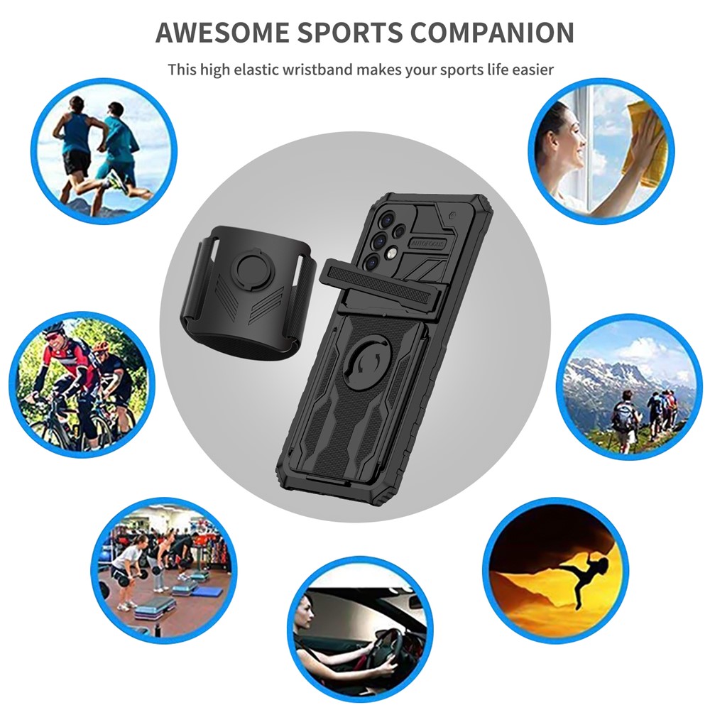 Hard PC + Soft TPU Phone Cover Adjustable Wristband Design Dual Layer Hybrid Phone Case with Kickstand for Samsung Galaxy A72 4G / 5G - Black-6