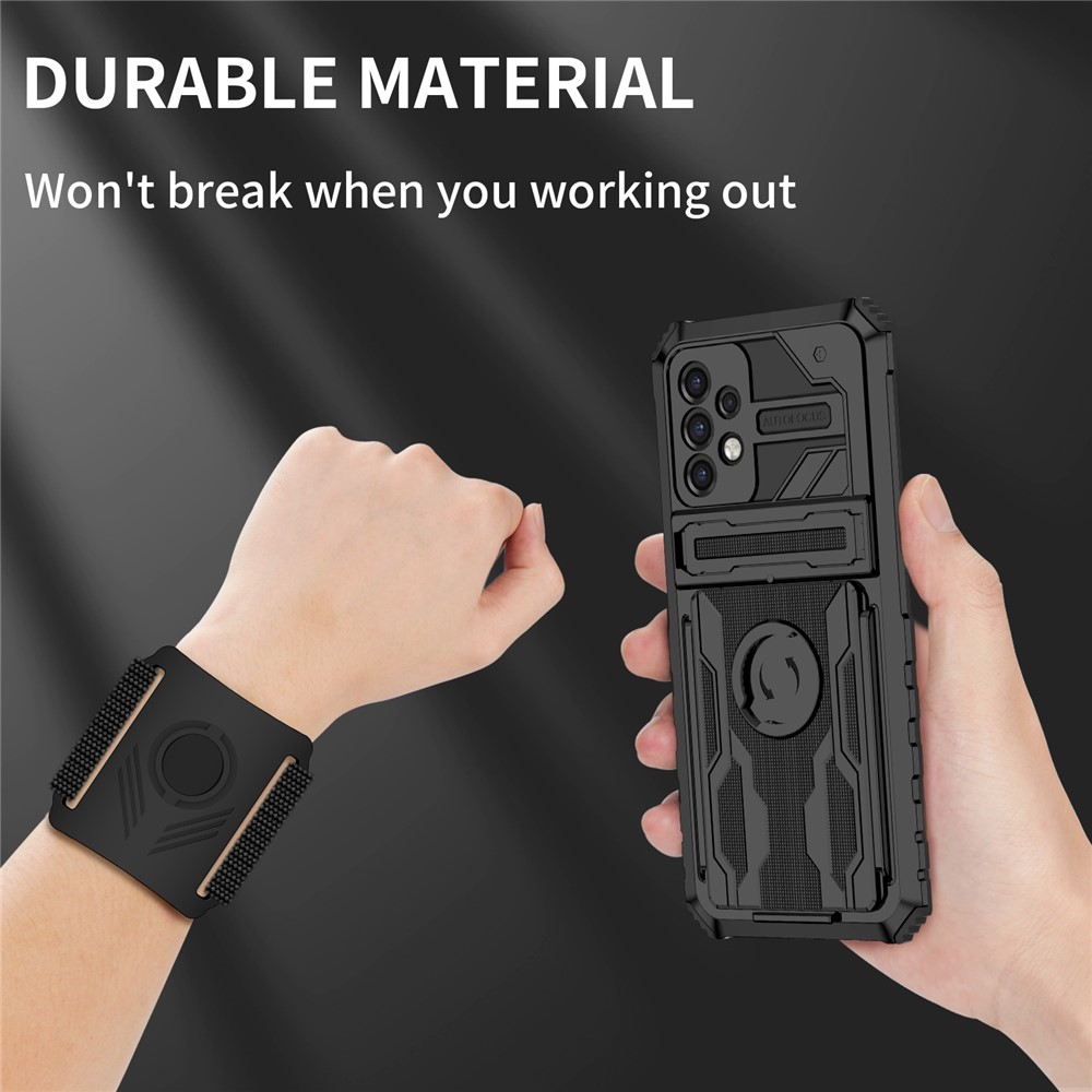 Hard PC + Soft TPU Phone Cover Adjustable Wristband Design Dual Layer Hybrid Phone Case with Kickstand for Samsung Galaxy A72 4G / 5G - Black-7