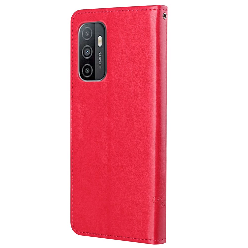 Imprinted Butterflies Flower Wallet Function Phone Case PU Leather Protective Phone Stand Shell for Samsung Galaxy A53 5G - Red-3