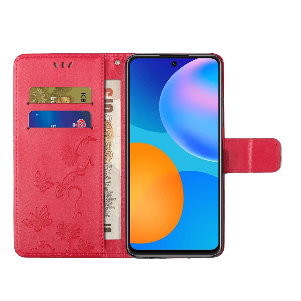 Imprinted Butterflies Flower Wallet Function Phone Case PU Leather Protective Phone Stand Shell for Samsung Galaxy A53 5G - Red-5