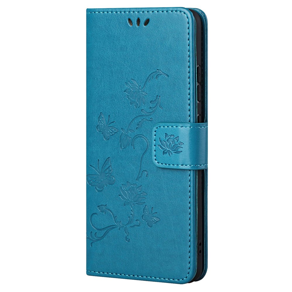 Practical Wallet Function Phone Case Imprinted Butterflies Flower Anti-fall PU Leather Protective Phone Stand Shell for Samsung Galaxy A33 5G - Blue-2