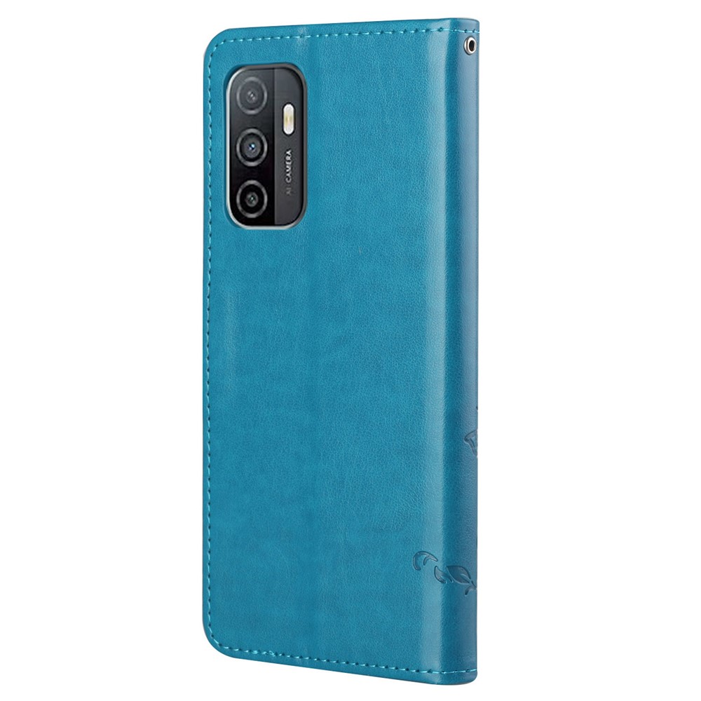 Practical Wallet Function Phone Case Imprinted Butterflies Flower Anti-fall PU Leather Protective Phone Stand Shell for Samsung Galaxy A33 5G - Blue-3