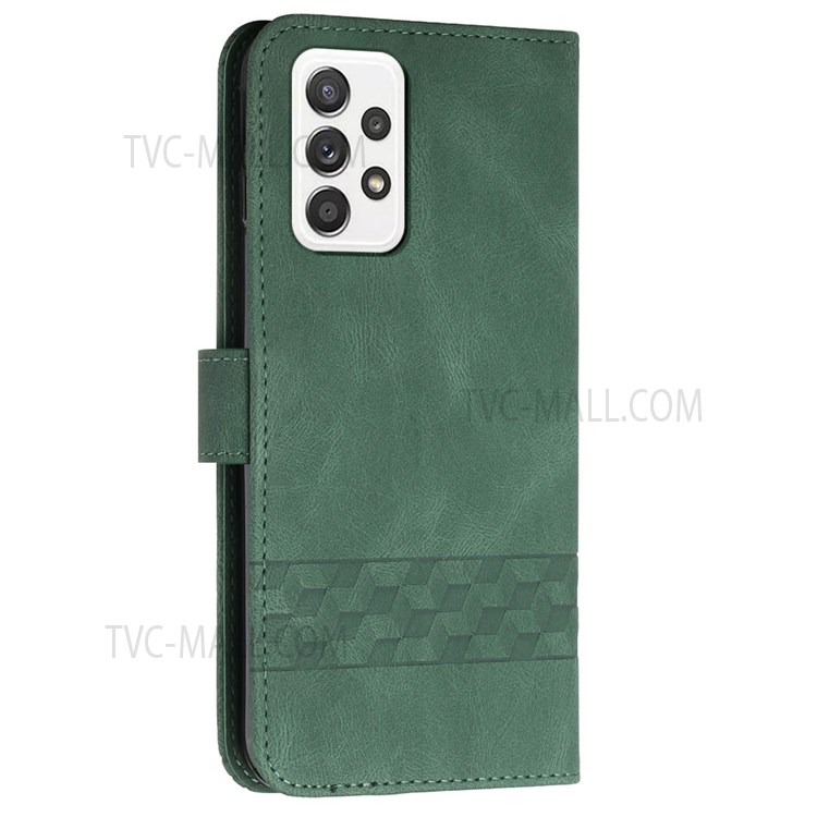 YX0010 Rhombus Lines Imprinting Skin-touch Feel Leather Case Cover with Wallet Stand Feature for Samsung Galaxy A52 4G/5G/A52s 5G - Green-3