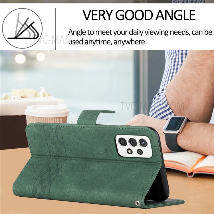 YX0010 Rhombus Lines Imprinting Skin-touch Feel Leather Case Cover with Wallet Stand Feature for Samsung Galaxy A52 4G/5G/A52s 5G - Green-5