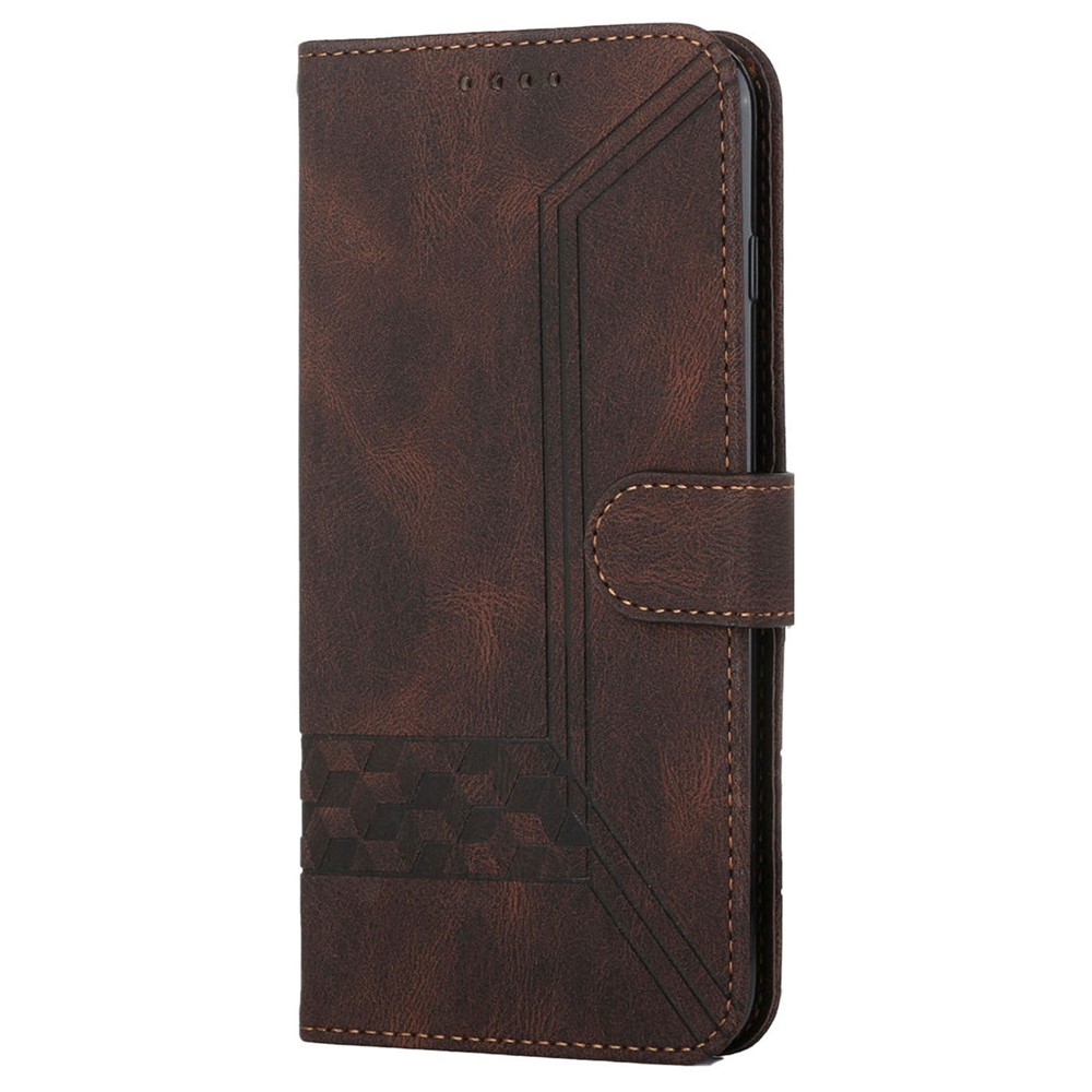 YX0010 Anti-scratch Rhombus Lines Imprinting Skin-touch Feel Leather Case Cover with Wallet Stand Feature for Samsung Galaxy A72 4G/5G - Brown-2