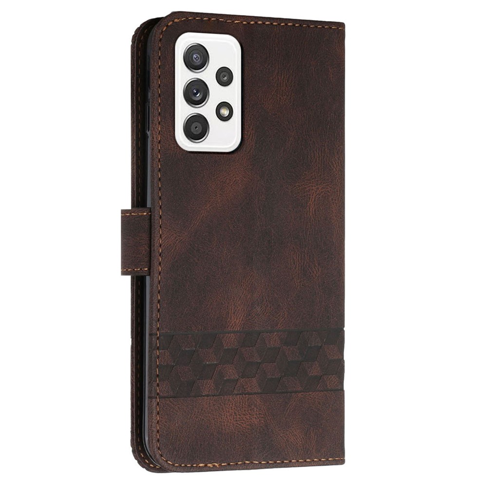 YX0010 Anti-scratch Rhombus Lines Imprinting Skin-touch Feel Leather Case Cover with Wallet Stand Feature for Samsung Galaxy A72 4G/5G - Brown-3
