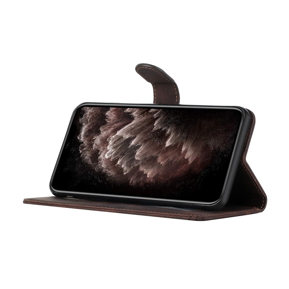 YX0010 Anti-scratch Rhombus Lines Imprinting Skin-touch Feel Leather Case Cover with Wallet Stand Feature for Samsung Galaxy A72 4G/5G - Brown-6