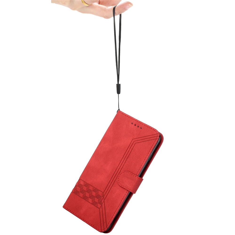 YX0010 Fully Wrapped Rhombus Lines Imprinting Skin-touch Feel Leather Case Cover with Wallet Stand Feature for Samsung Galaxy S21 FE 5G - Red-7