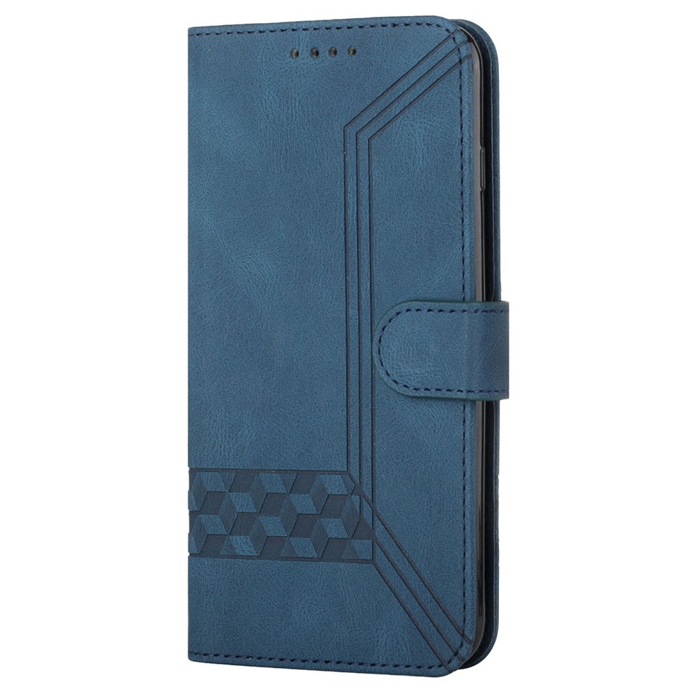 YX0010 Sentón de Toque de Piel Líneas de Rombo Impresión de la Billetera de la Billetera Cubierta de Cuero Con Correa de Transporte Para Samsung Galaxy A02s (164.2x75.9x9.1 Mm) - Azul-2