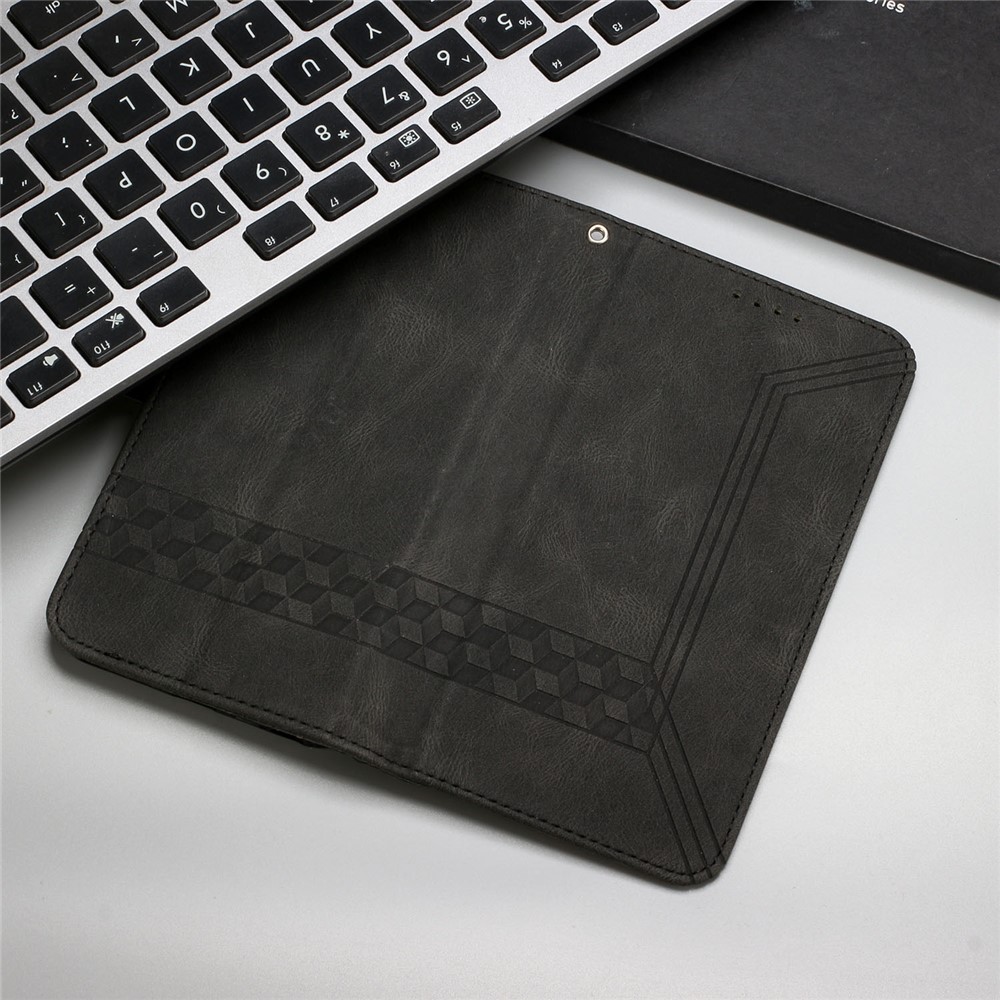 YX0010 Skin-touch Feeling Rhombus Lines Imprinting Wallet Horizontal Stand Leather Case Cover with Carrying Strap for Samsung Galaxy A02s (166.5x75.9x9.2mm) - Black-10