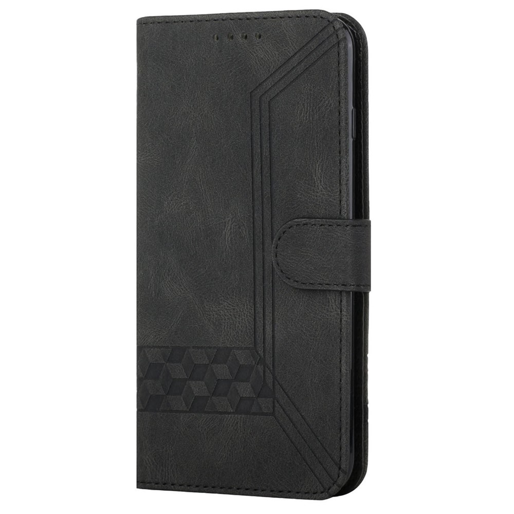 YX0010 Skin-touch Feeling Rhombus Lines Imprinting Wallet Horizontal Stand Leather Case Cover with Carrying Strap for Samsung Galaxy A02s (166.5x75.9x9.2mm) - Black-2