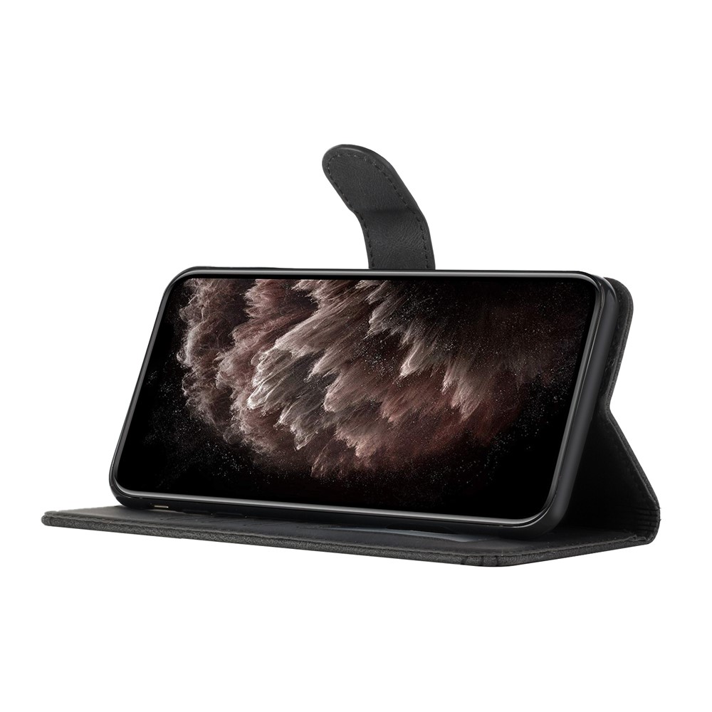 YX0010 Skin-touch Feeling Rhombus Lines Imprinting Wallet Horizontal Stand Leather Case Cover with Carrying Strap for Samsung Galaxy A02s (166.5x75.9x9.2mm) - Black-6