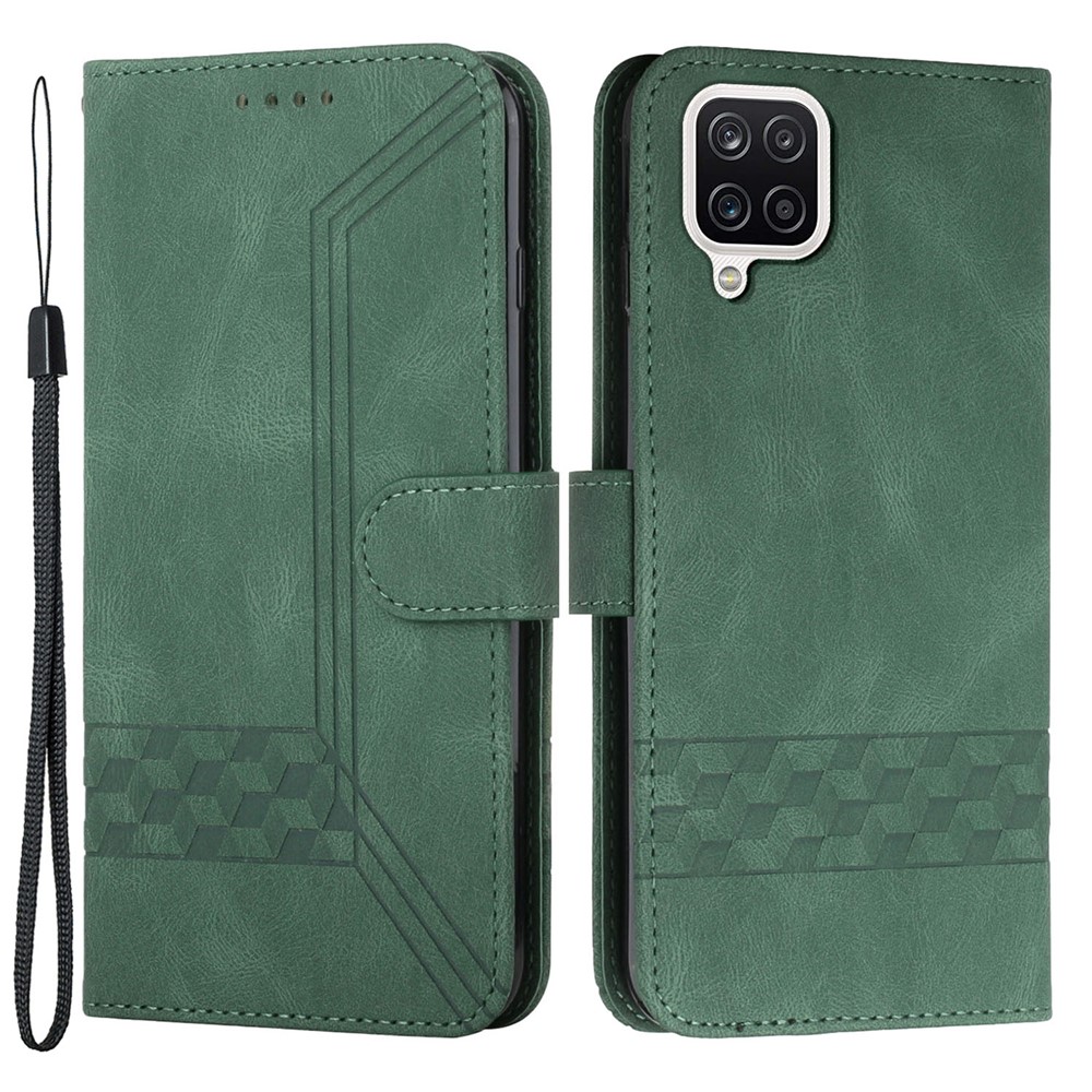 YX 0010 Phone Cover Wallet Stand Feature Shockproof Rhombus and Lines Imprinting Skin-touch Feel Leather Phone Case for Samsung Galaxy A22 4G (EU Version) - Green-1
