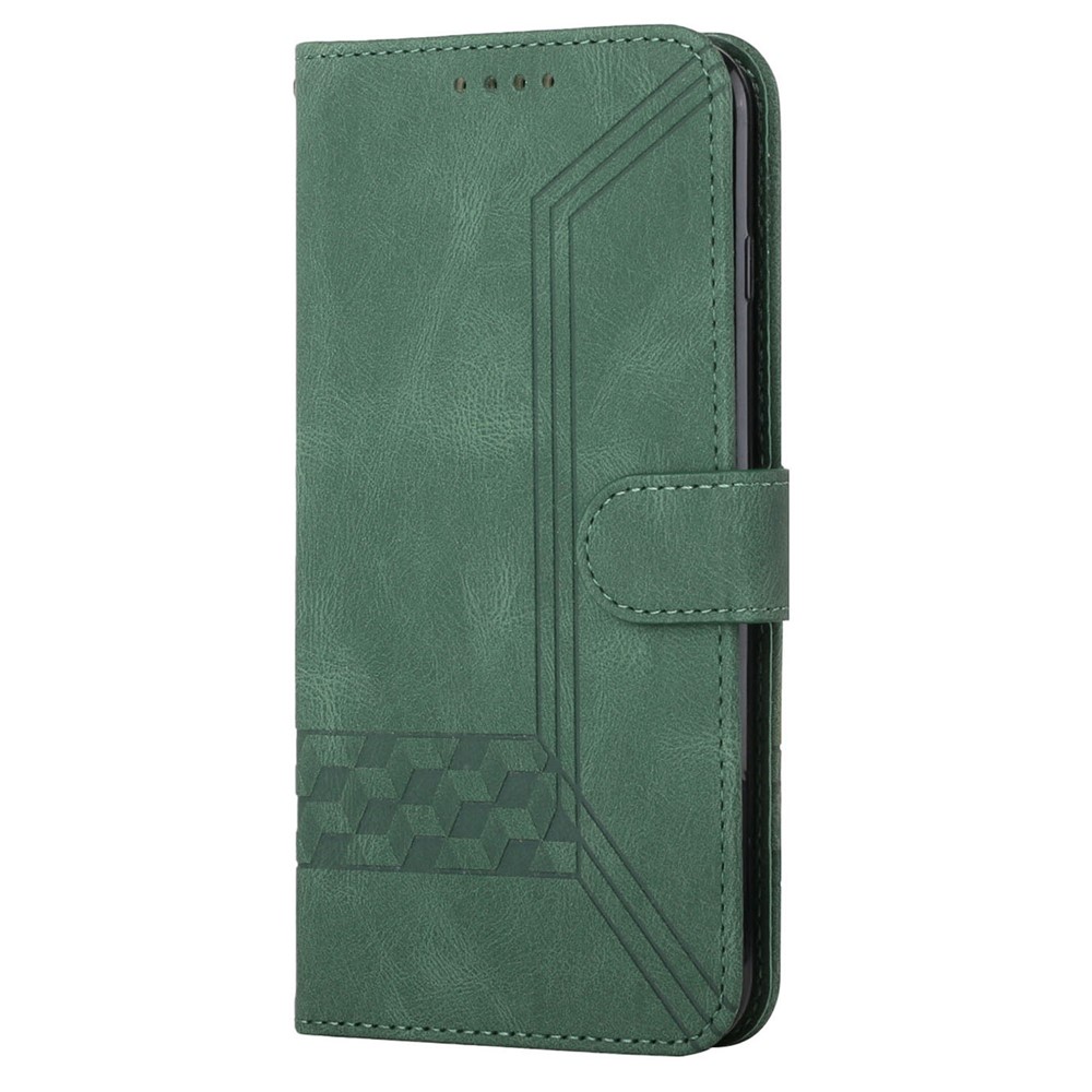 YX 0010 Phone Cover Wallet Stand Feature Shockproof Rhombus and Lines Imprinting Skin-touch Feel Leather Phone Case for Samsung Galaxy A22 4G (EU Version) - Green-2