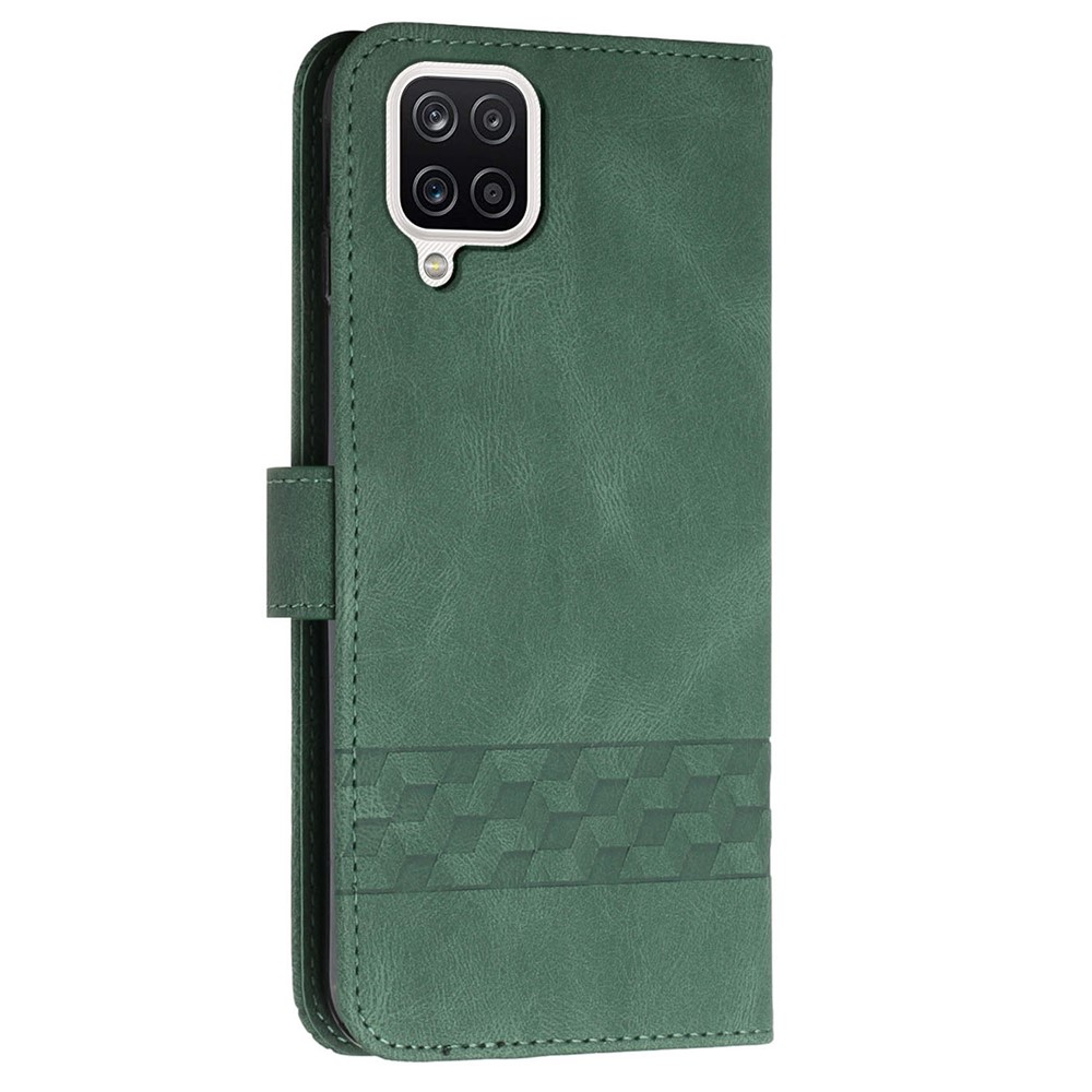 YX 0010 Phone Cover Wallet Stand Feature Shockproof Rhombus and Lines Imprinting Skin-touch Feel Leather Phone Case for Samsung Galaxy A22 4G (EU Version) - Green-3