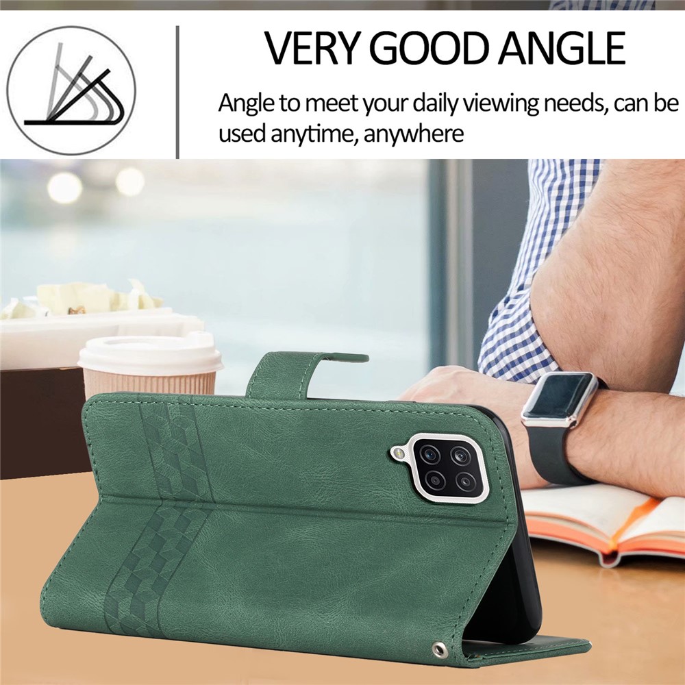YX 0010 Phone Cover Wallet Stand Feature Shockproof Rhombus and Lines Imprinting Skin-touch Feel Leather Phone Case for Samsung Galaxy A22 4G (EU Version) - Green-5