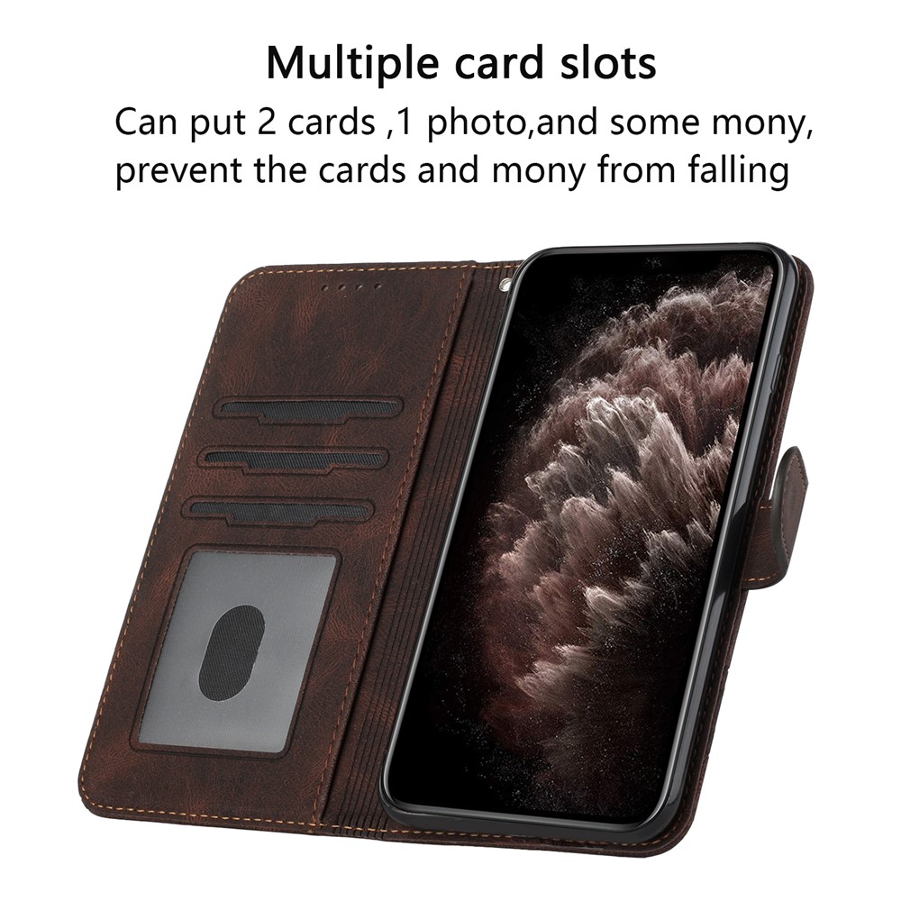 YX 0010 For Samsung Galaxy A22 5G (EU Version) Supporting Stand Wallet Feature Shockproof Rhombus and Lines Imprinting Skin-touch Feel Leather Protective Case Phone Shell - Brown-4
