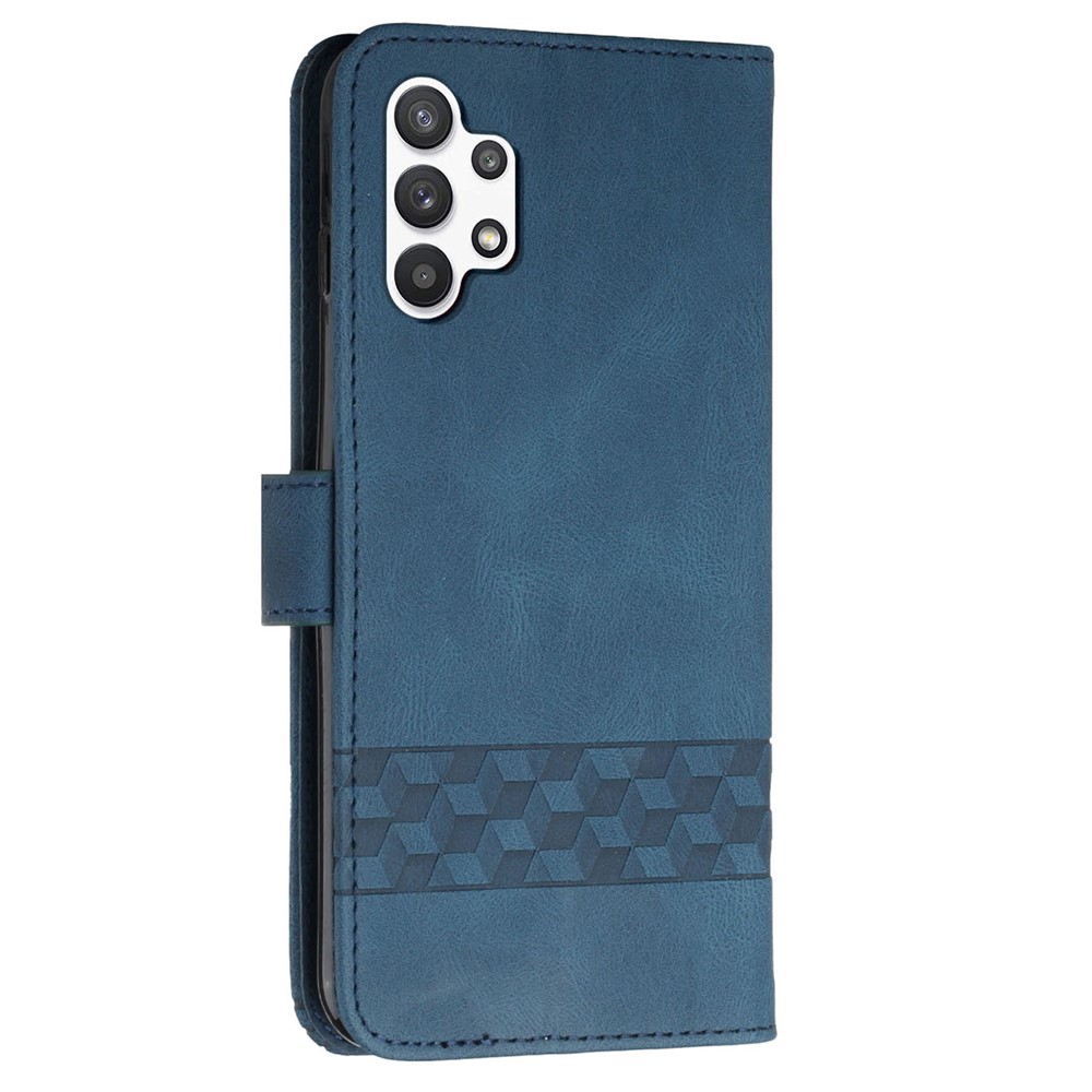 YX 0010 Lightweight Wallet Stand Feature Shockproof Rhombus and Lines Imprinting Skin-touch Feel Leather Case Phone Cover for Samsung Galaxy A32 5G - Blue-3