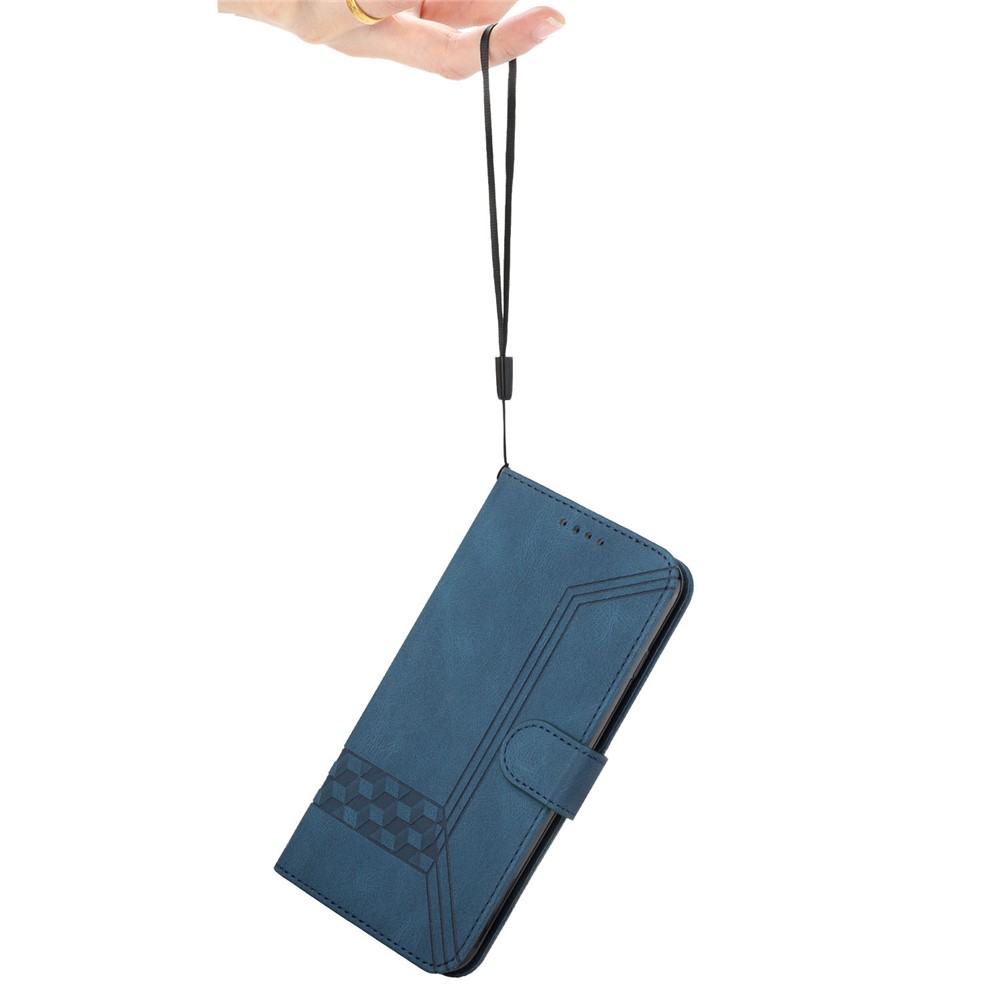YX 0010 Lightweight Wallet Stand Feature Shockproof Rhombus and Lines Imprinting Skin-touch Feel Leather Case Phone Cover for Samsung Galaxy A32 5G - Blue-7