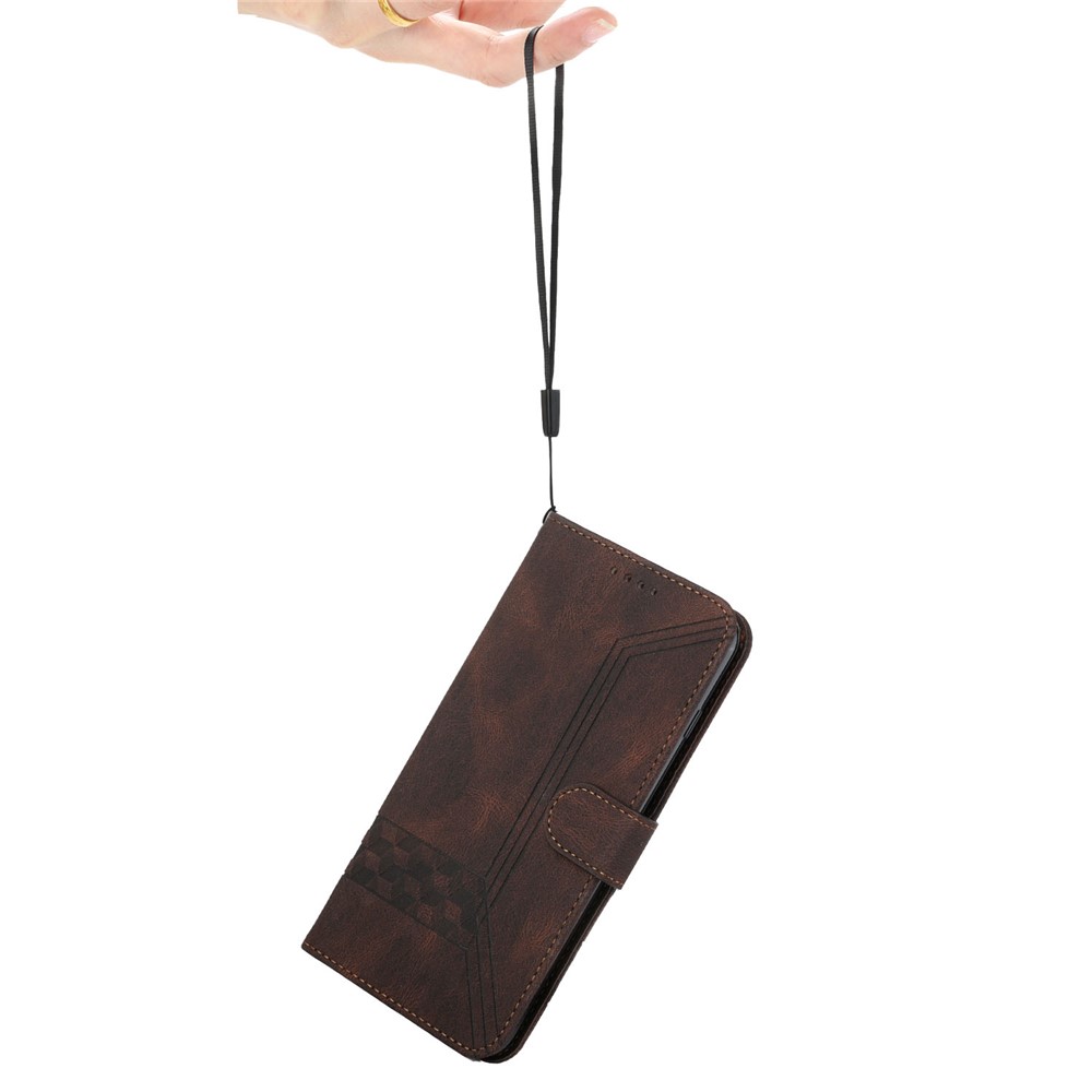 YX 0010 Imprinted Rhombus and Lines Flip Phone Case Skin-touch Feel Leather Phone Cover for Samsung Galaxy A12 - Brown-7