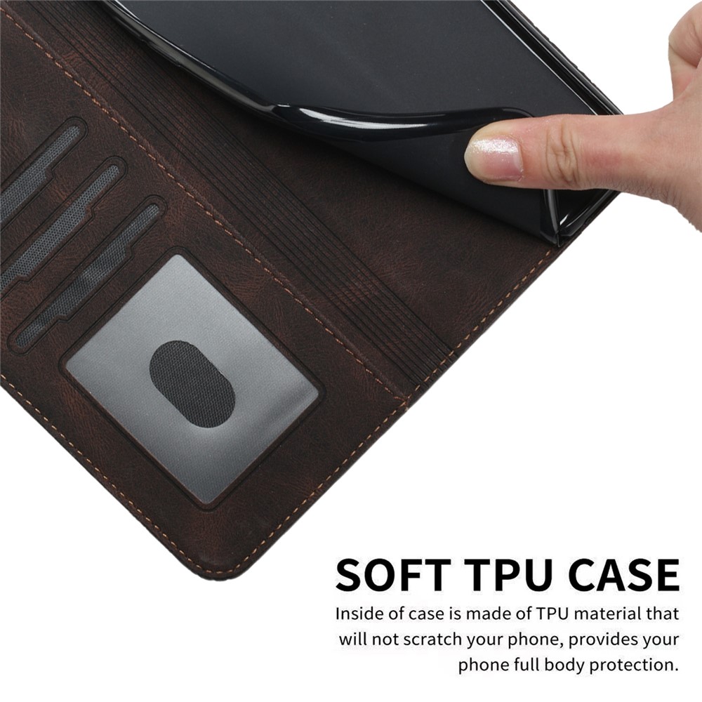 YX 0010 Imprinted Rhombus and Lines Flip Phone Case Skin-touch Feel Leather Phone Cover for Samsung Galaxy A12 - Brown-8