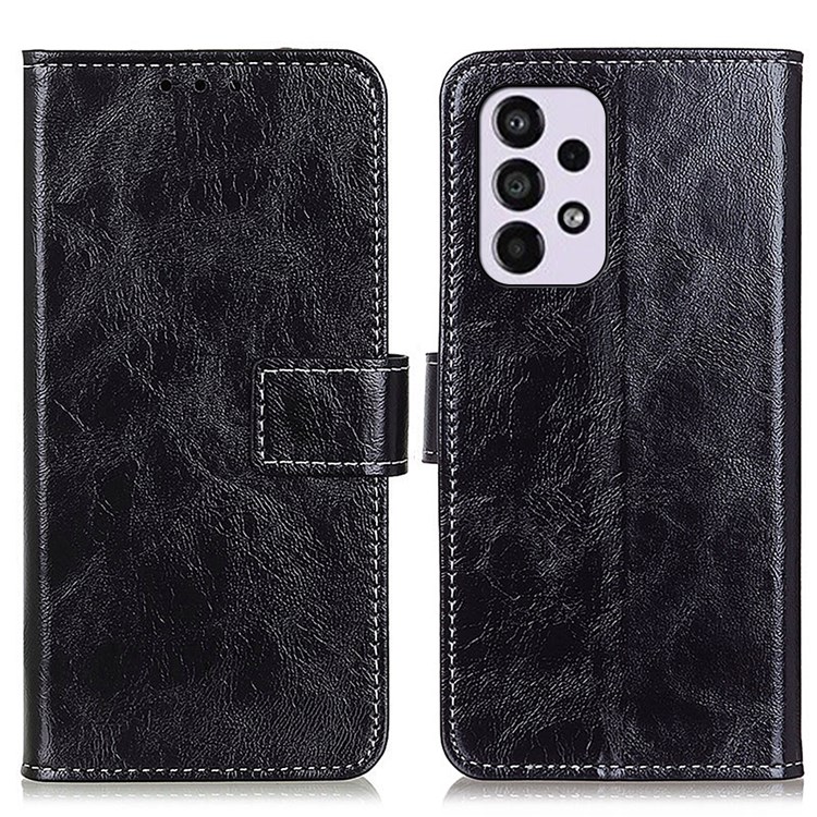 Scratch-resistant Phone Cover Retro Style Crazy Horse Texture Stand Protective Leather Phone Wallet Case for Samsung Galaxy A33 5G - Black-1