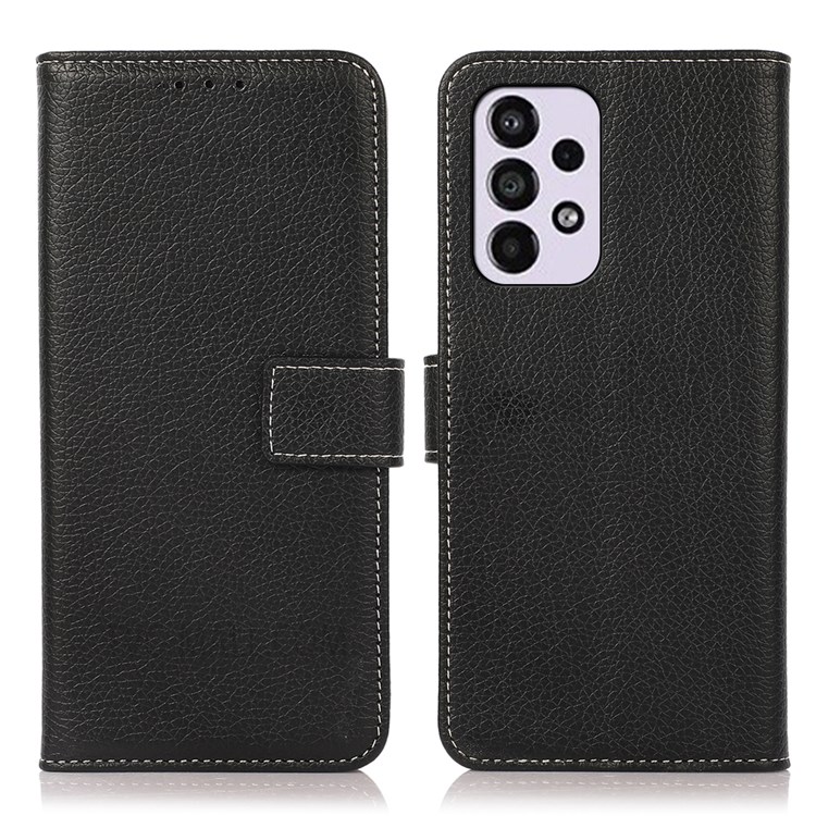 Litchi Texture Anti-drop Non-slip Grip Leather Phone Cover Stand Case Shell with Wallet for Samsung Galaxy A33 5G - Black-1