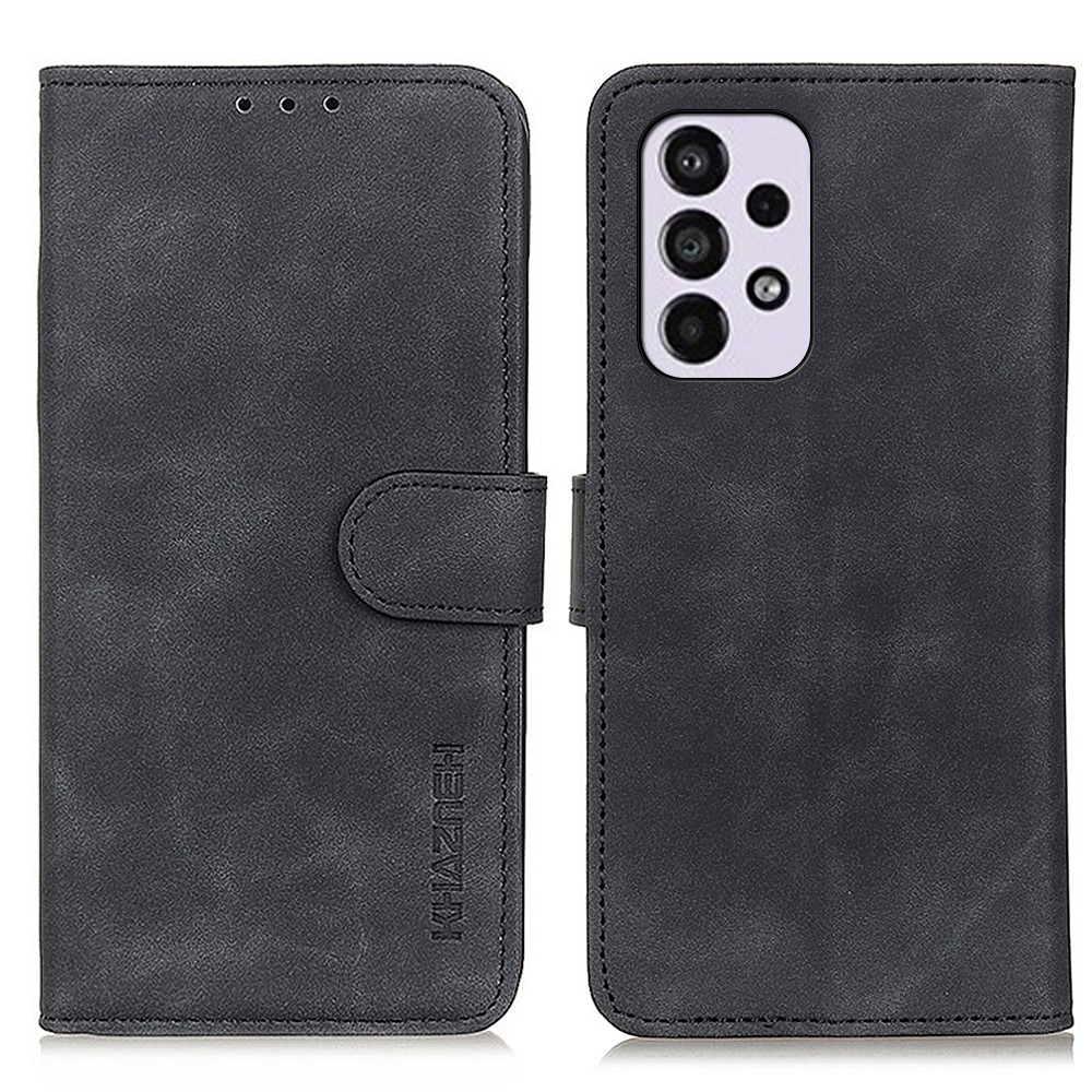 KHAZNEH Full Protection Vintage PU Leather Phone Cover Drop-proof Dual-sided Magnetic Clasp Wallet Case with Stand for Samsung Galaxy A33 5G - Black-1