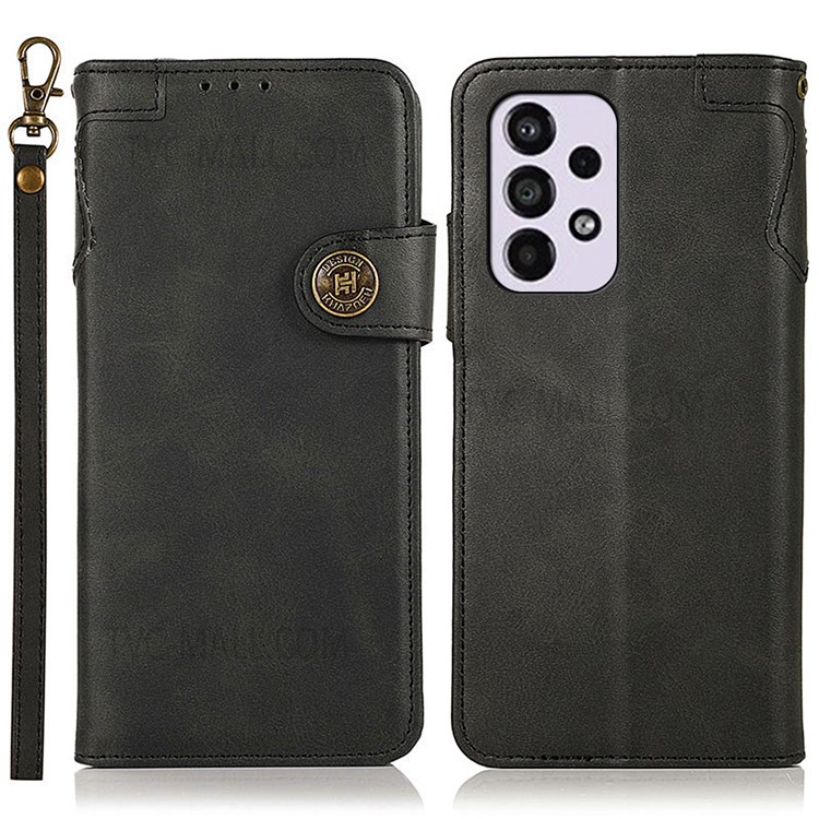 KHAZNEH Wrist Strap PU Leather Case Wallet Magnetic Closure Well-protected Phone Cover with Stand for Samsung Galaxy A33 5G - Black-1