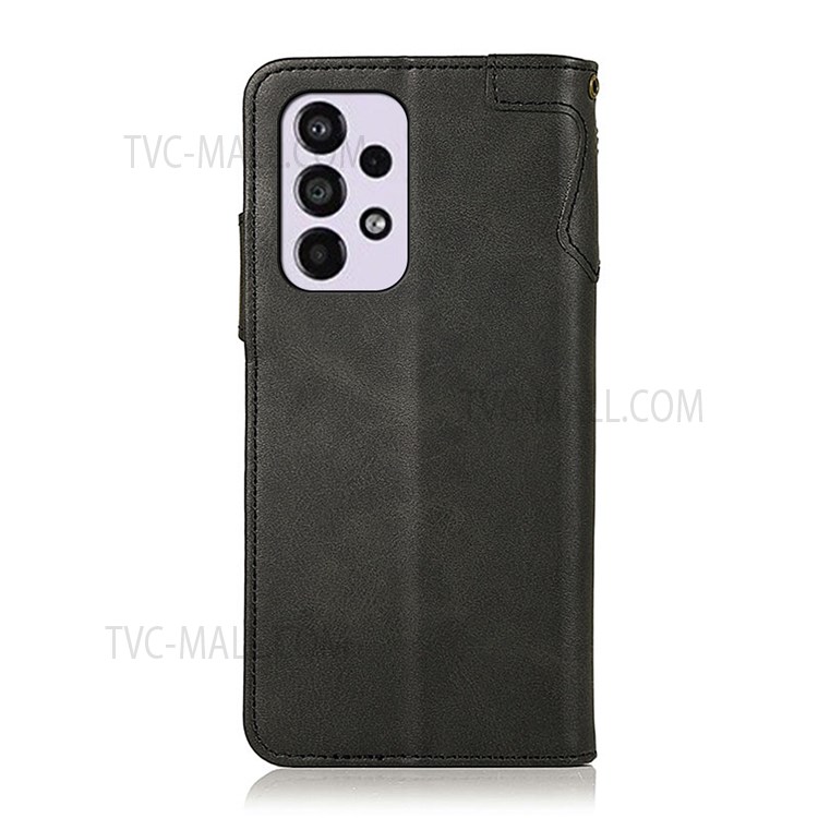 KHAZNEH Wrist Strap PU Leather Case Wallet Magnetic Closure Well-protected Phone Cover with Stand for Samsung Galaxy A33 5G - Black-3