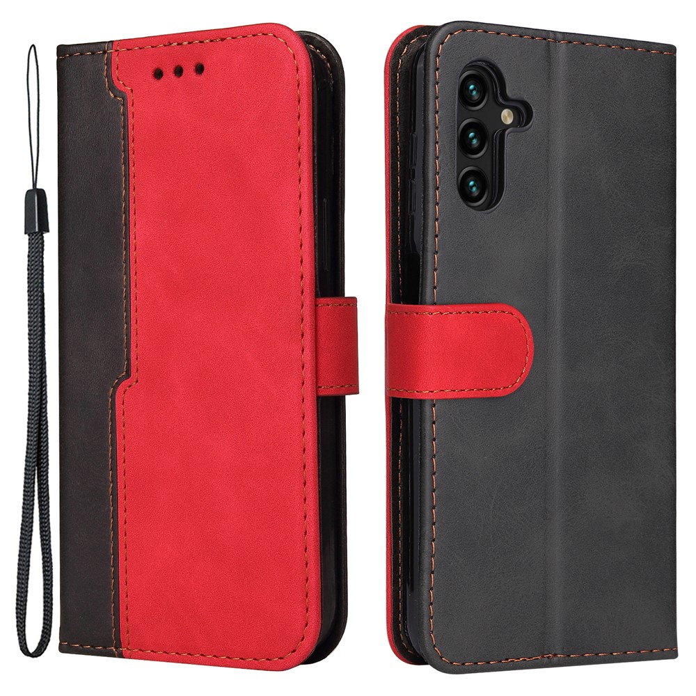 For Samsung Galaxy A13 5G Bi-color Splicing Business Style Anti-fall Leather Phone Case Stand Wallet Cover - Red-1