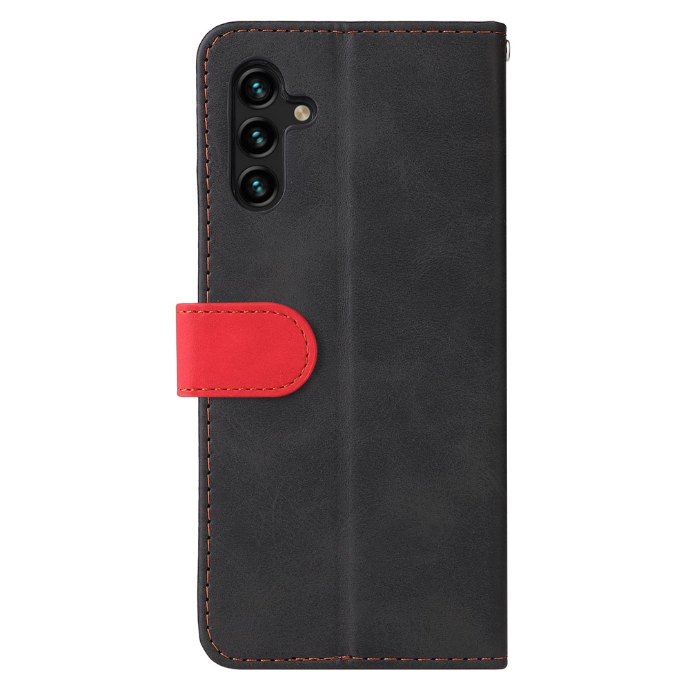 For Samsung Galaxy A13 5G Bi-color Splicing Business Style Anti-fall Leather Phone Case Stand Wallet Cover - Red-3