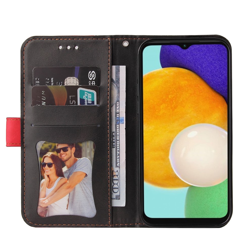 For Samsung Galaxy A13 5G Bi-color Splicing Business Style Anti-fall Leather Phone Case Stand Wallet Cover - Red-4