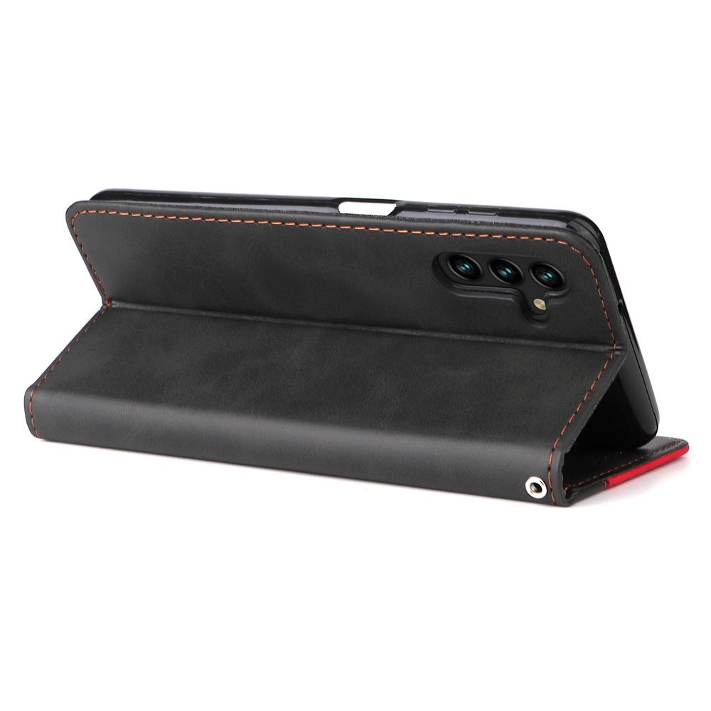 For Samsung Galaxy A13 5G Bi-color Splicing Business Style Anti-fall Leather Phone Case Stand Wallet Cover - Red-5