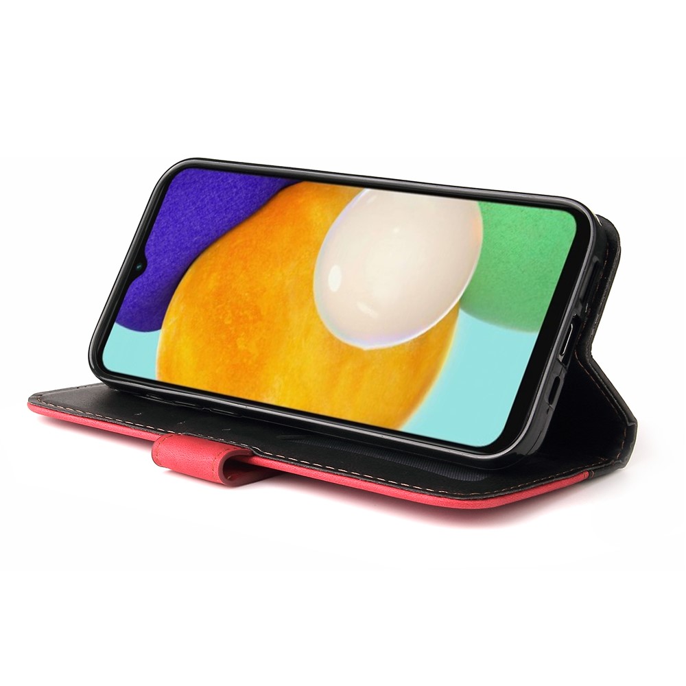 For Samsung Galaxy A13 5G Bi-color Splicing Business Style Anti-fall Leather Phone Case Stand Wallet Cover - Red-6